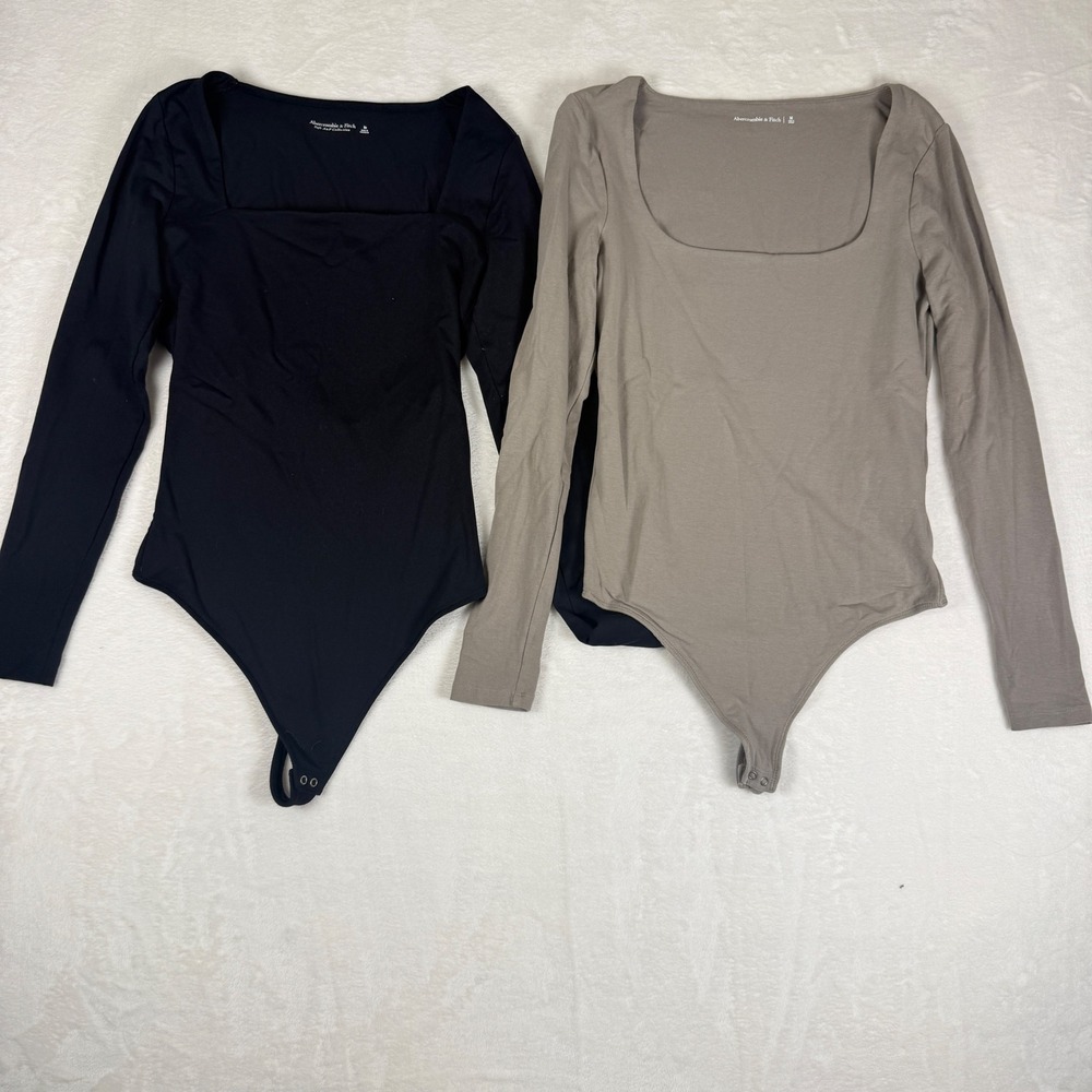 Lot of 2 Abercrombie Fitch Long Sleeve Bodysuit Black Taupe Size M